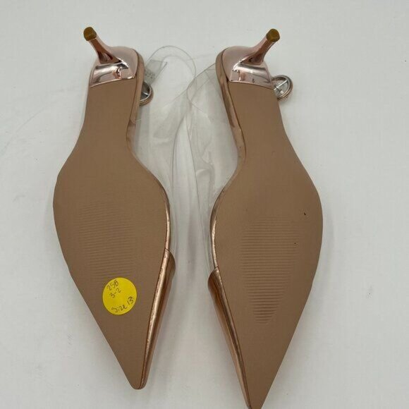 XYD Champagne Transparent Slingback Kitten Heels Pointed Toe PVC Dress Sandals - Picture 6 of 8